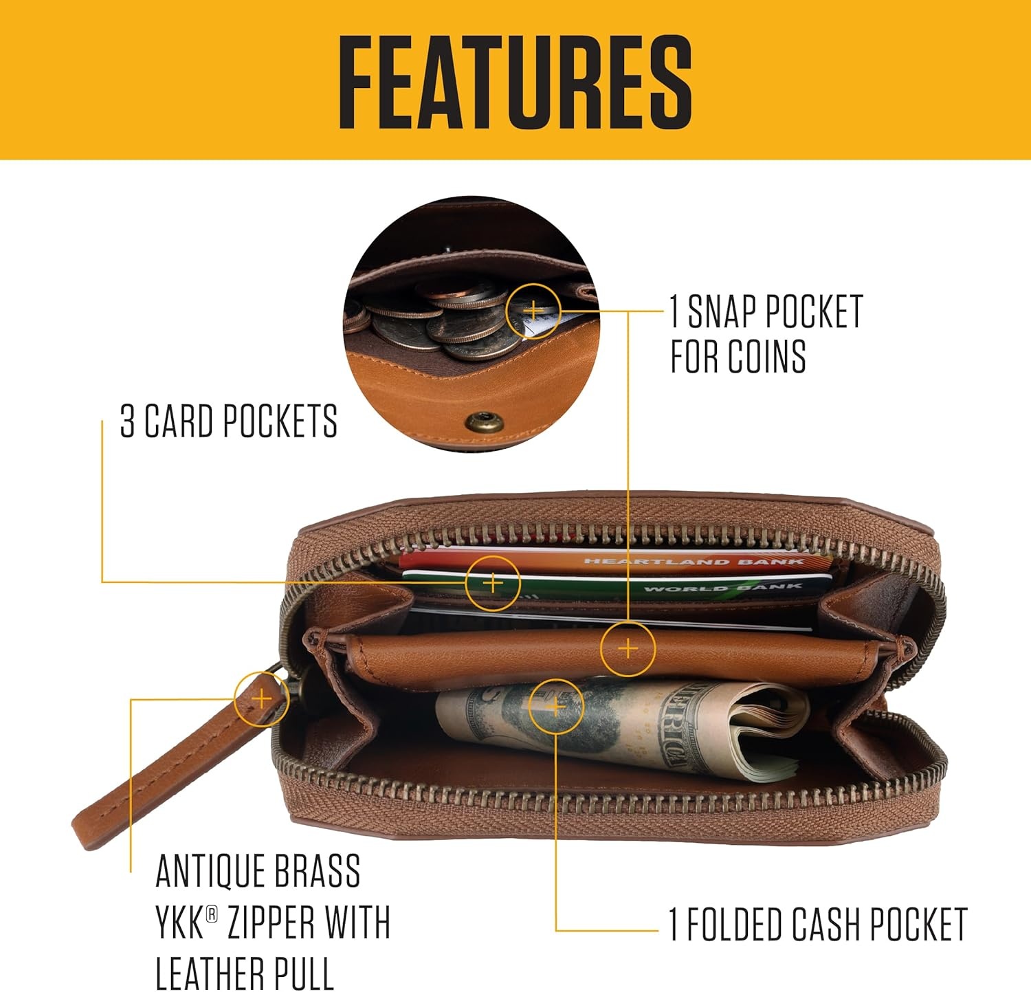 image:imageCarhartt Womens Casual Full Grain Leather Wallets Multiple Card and Cash Compartments for Easy AccessBlack Hybrid Wallet