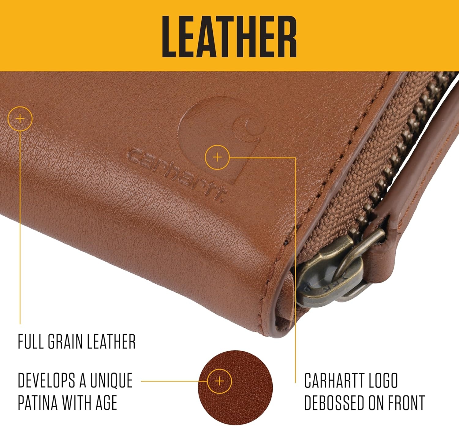 image:imageCarhartt Womens Casual Full Grain Leather Wallets Multiple Card and Cash Compartments for Easy AccessBrown Clutch Wallet