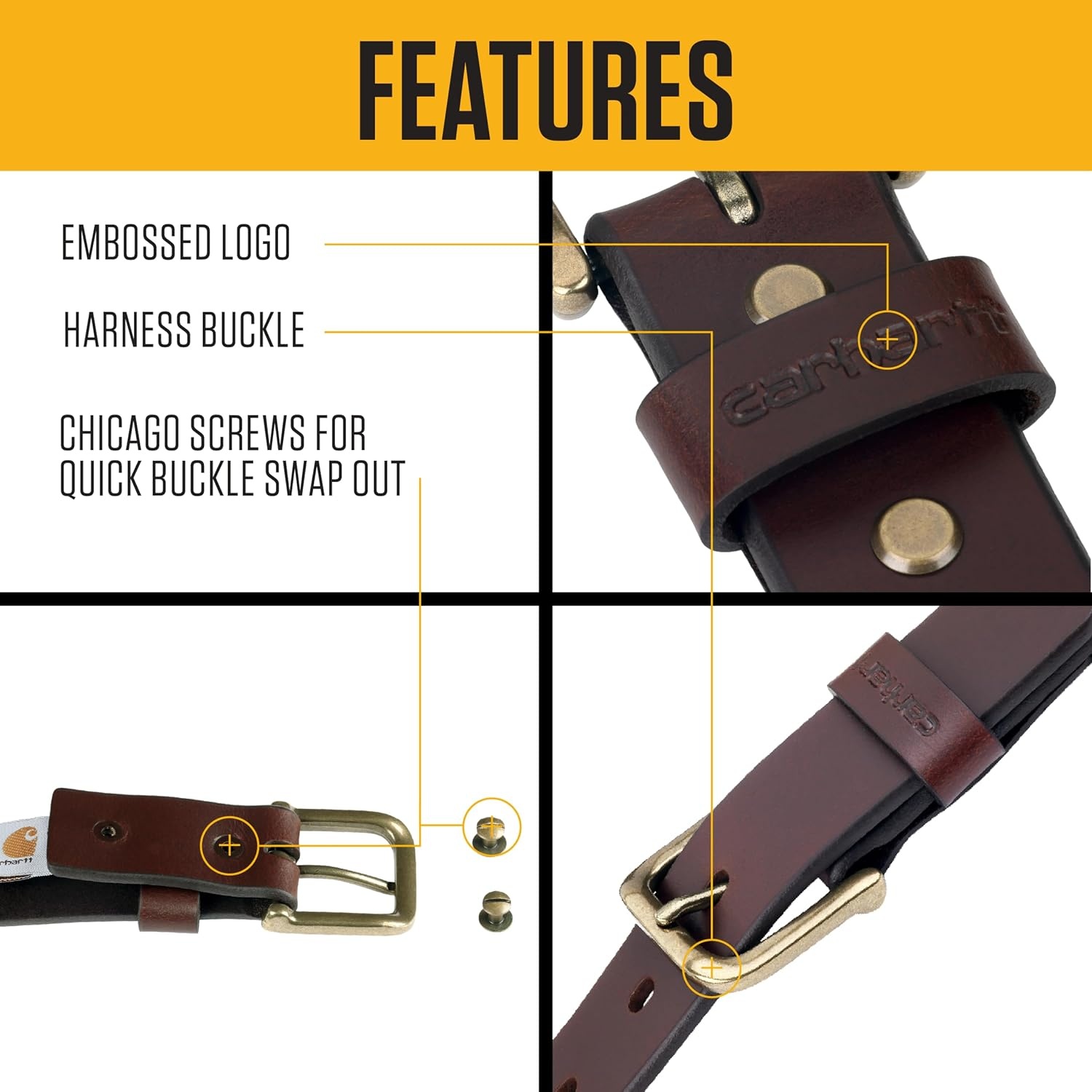 image:imageCarhartt Womens Casual Rugged Belts Available in Multiple Styles Colors amp SizesClassic Leather Buckle W Nickle Roller Finish Brown