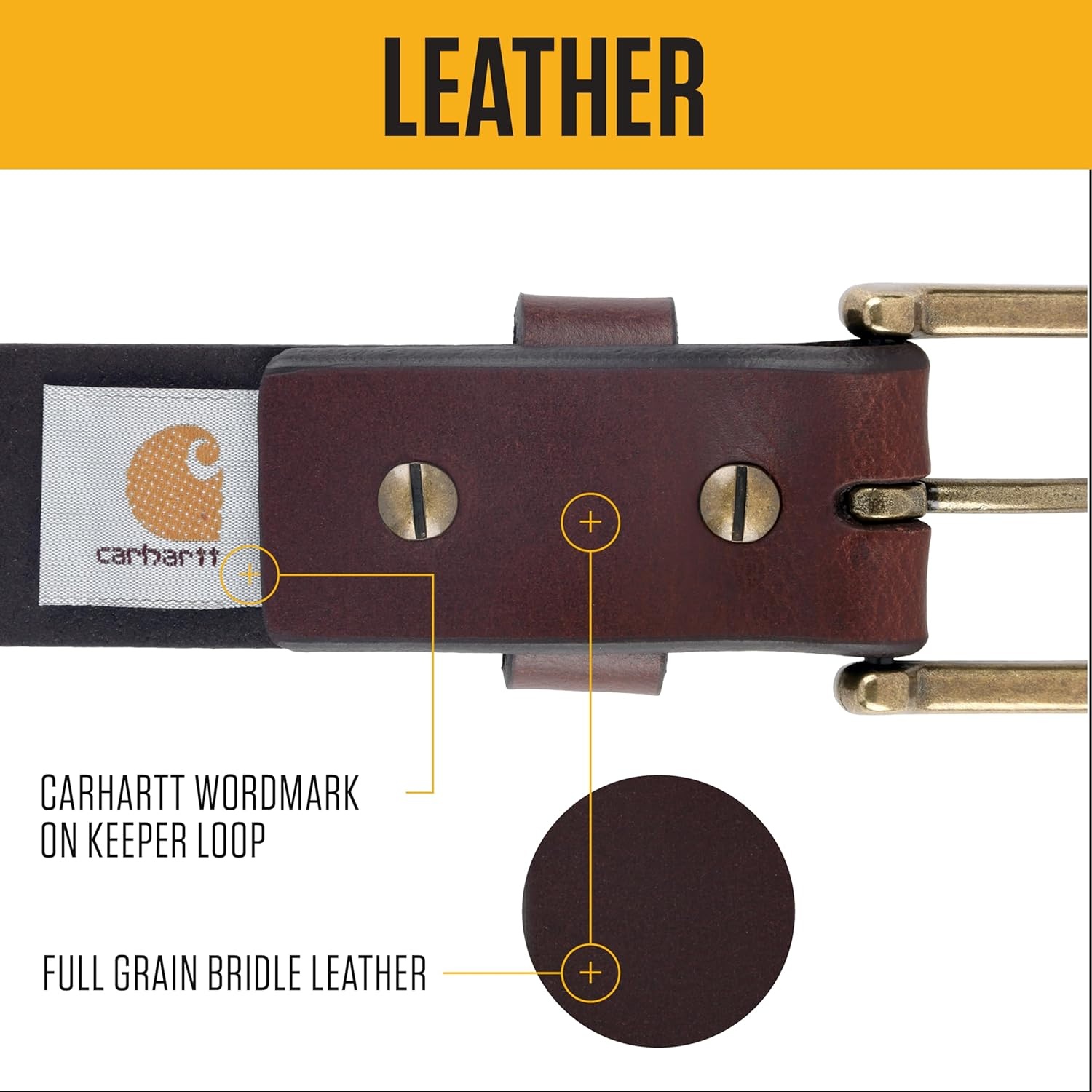 image:imageCarhartt Womens Casual Rugged Belts Available in Multiple Styles Colors amp SizesClassic Leather Buckle W Nickle Roller Finish Brown