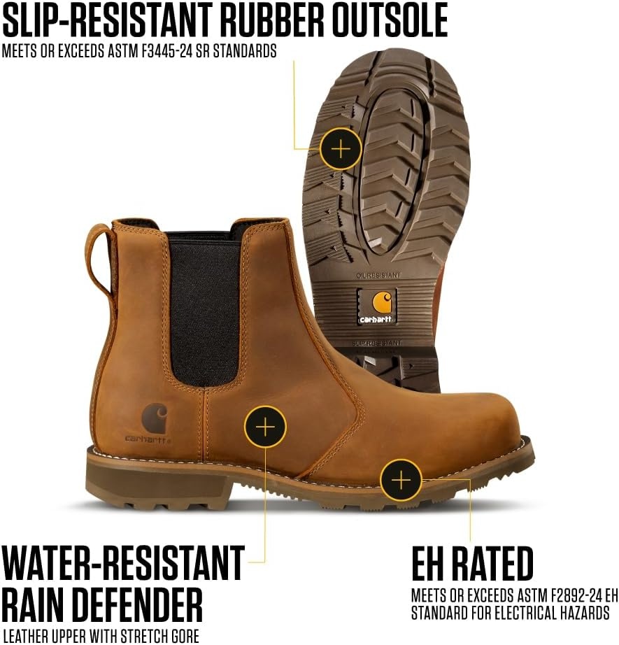 image:imageCarhartt Womens Frontier SoftToe Chelsea Work Boot Water Resistant SlipResistant Rubber Outsole Cushioned FootbedBrown