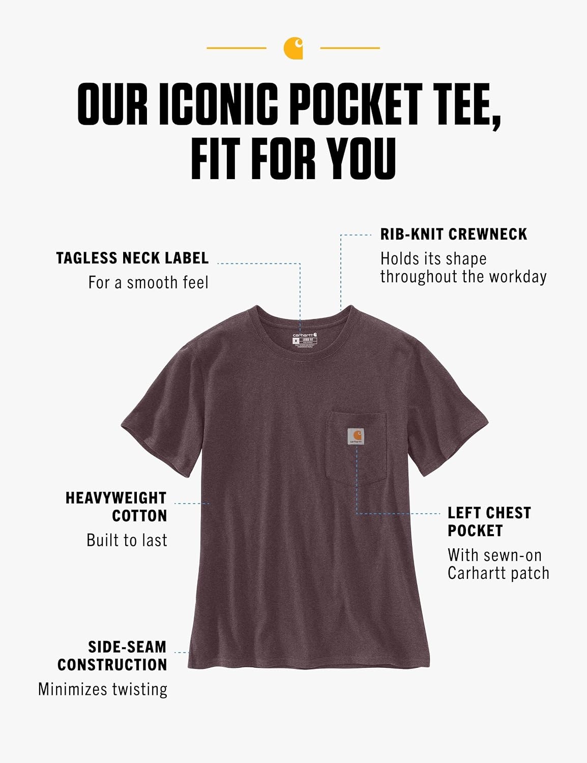 image:imageCarhartt Womens Iconic WK87 Pocket TShirt CloseoutBlackberry Heather