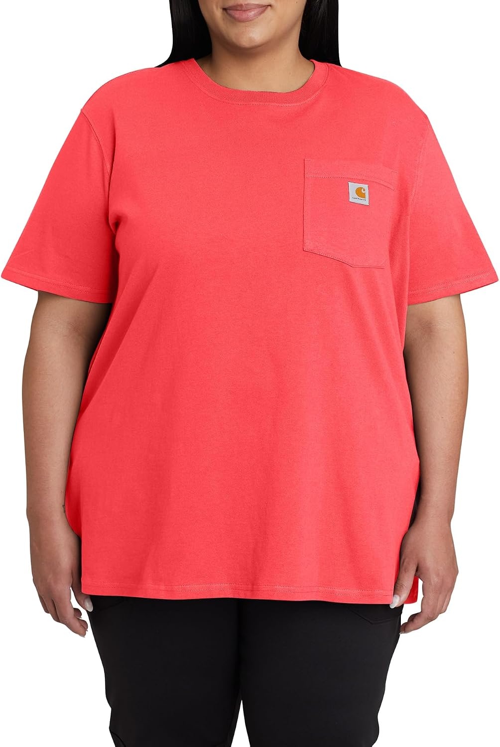 image:imageCarhartt Womens Iconic WK87 Pocket TShirt CloseoutCoral Glow