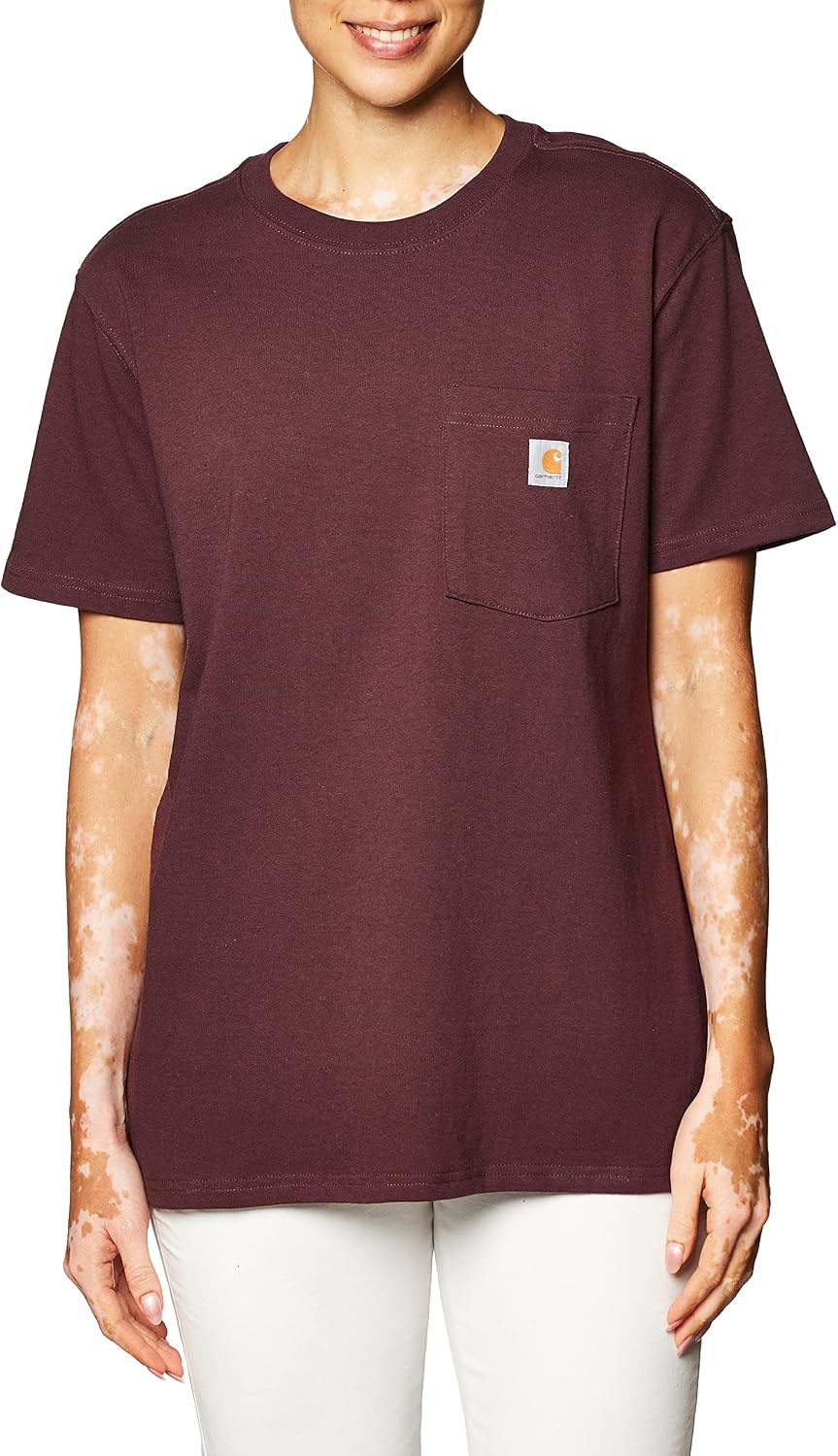image:imageCarhartt Womens Iconic WK87 Pocket TShirt CloseoutDeep Wine