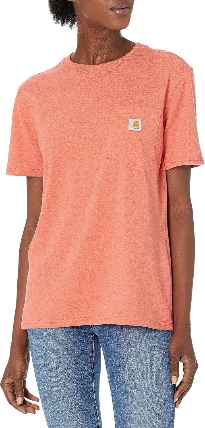 image:imageCarhartt Womens Iconic WK87 Pocket TShirt CloseoutEarthen Clay Heather