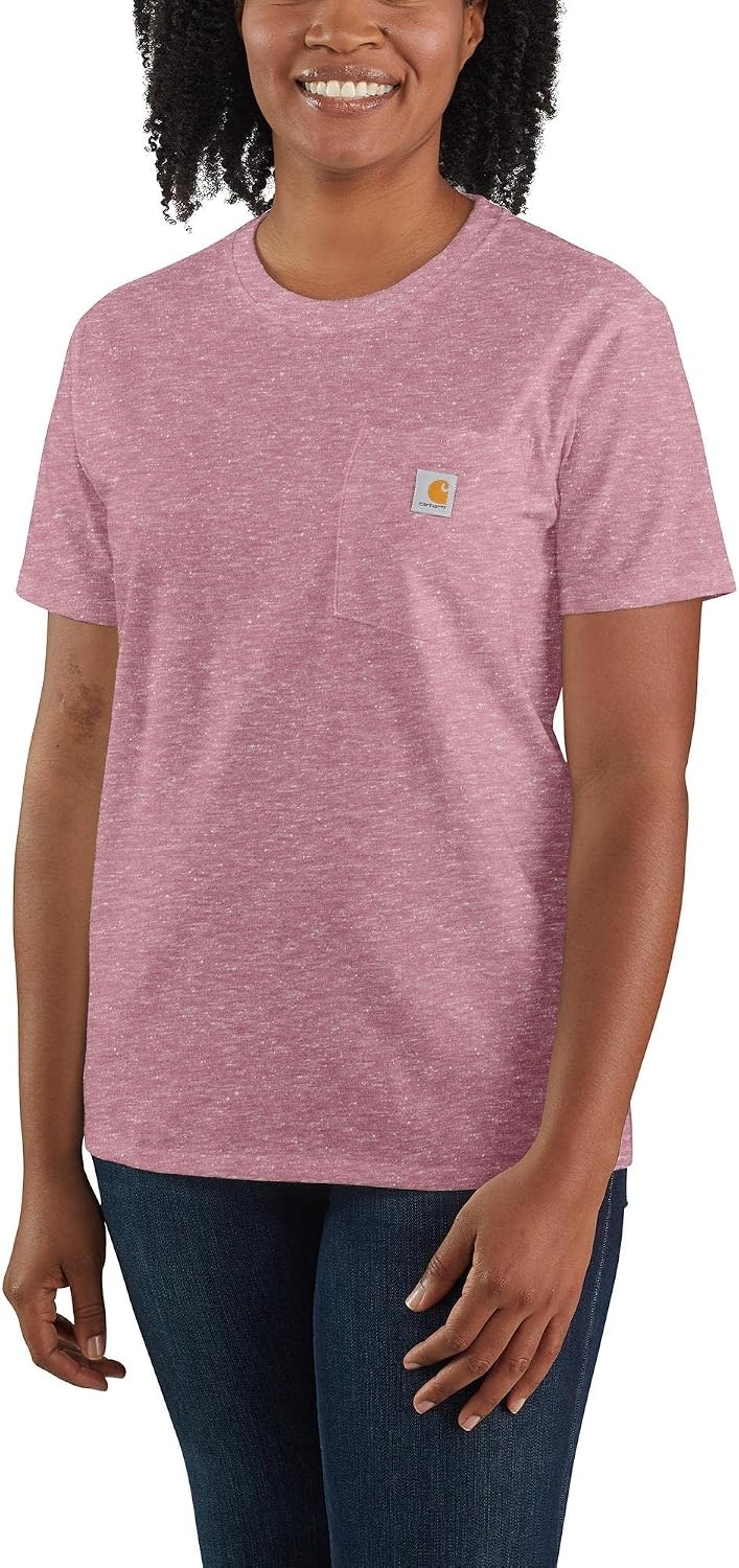 image:imageCarhartt Womens Iconic WK87 Pocket TShirt CloseoutFoxglove Snow Heather