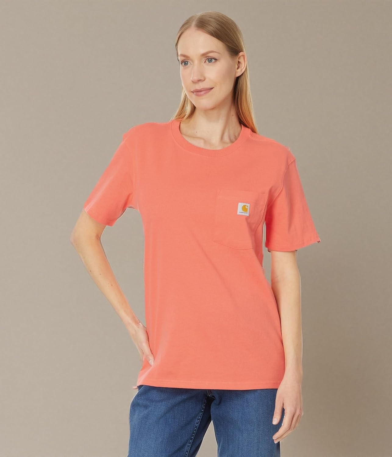 image:imageCarhartt Womens Iconic WK87 Pocket TShirt CloseoutFresh Salmon