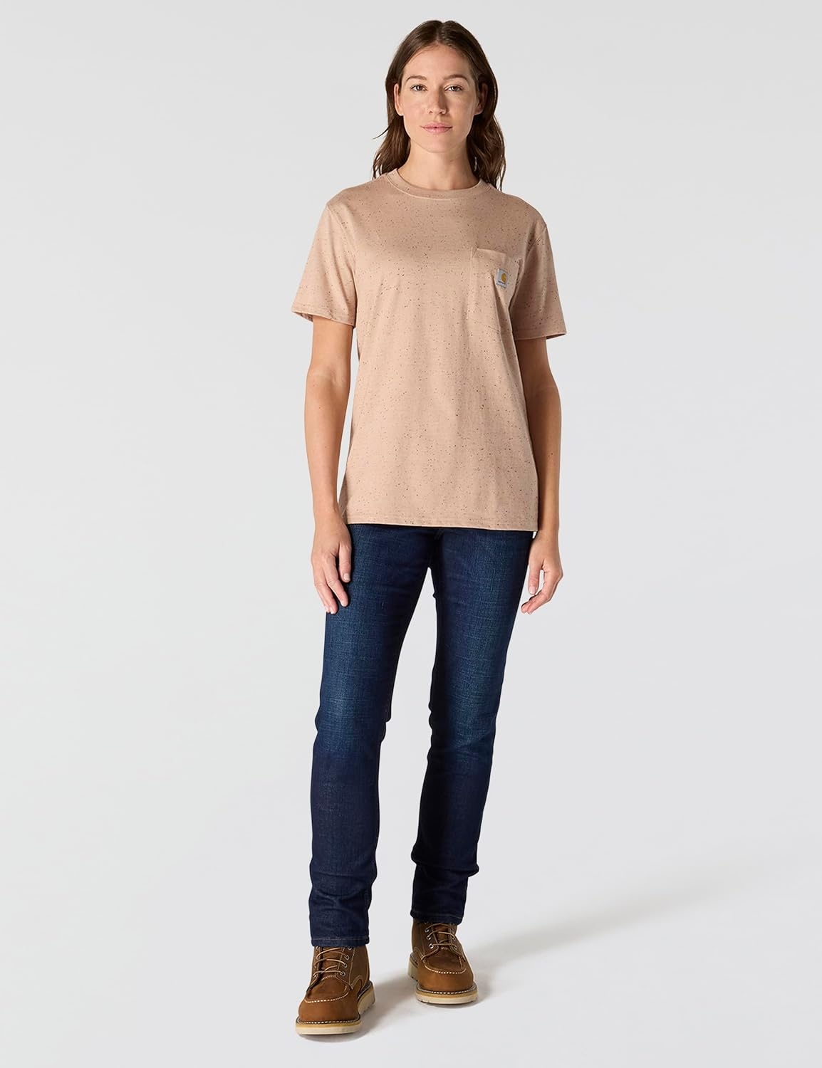 image:imageCarhartt Womens Iconic WK87 Pocket TShirt CloseoutLight Taupe Nep