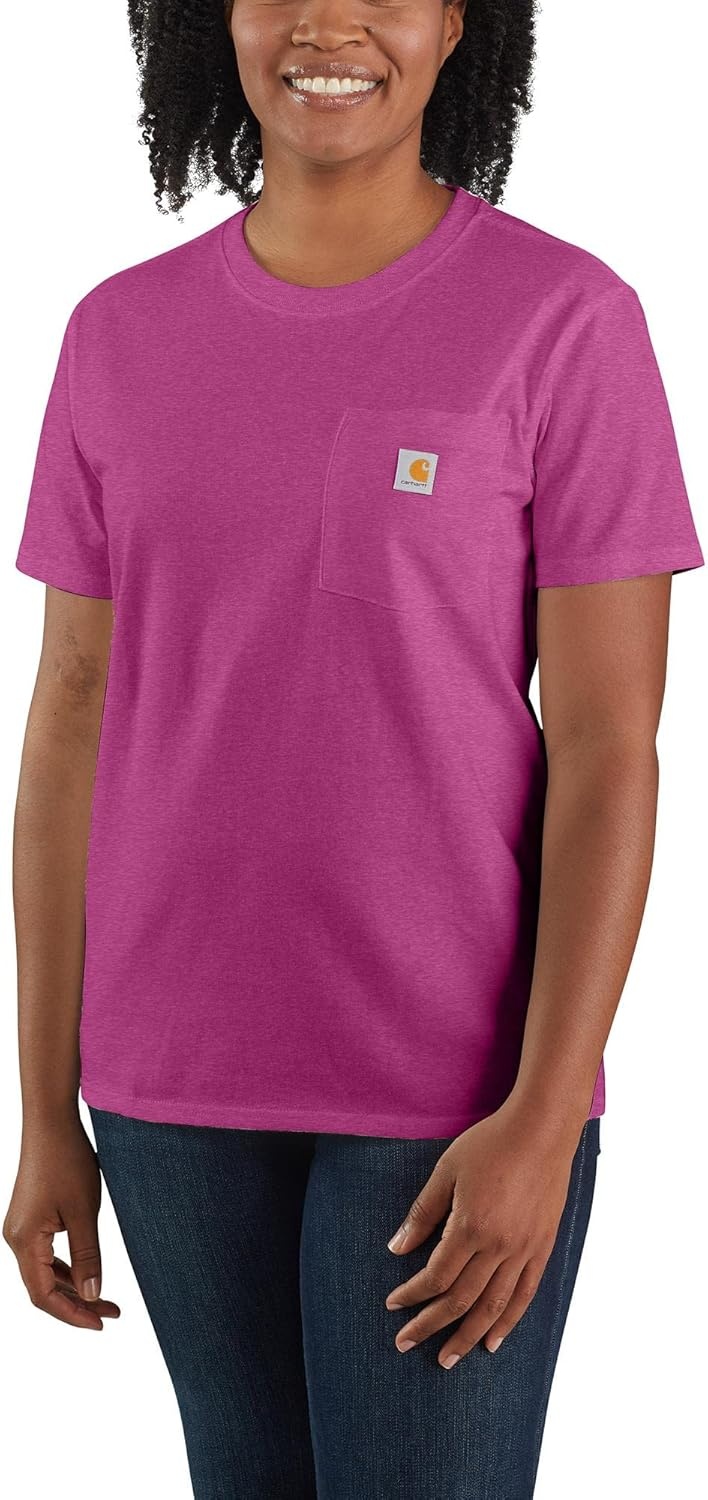 image:imageCarhartt Womens Iconic WK87 Pocket TShirt CloseoutMagenta Agate Heather