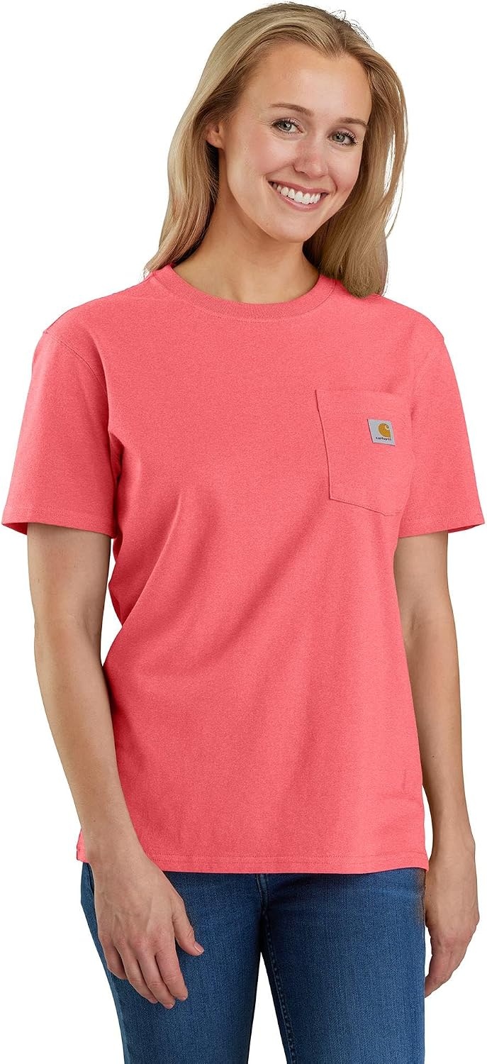 image:imageCarhartt Womens Iconic WK87 Pocket TShirt CloseoutPink Salmon Heather
