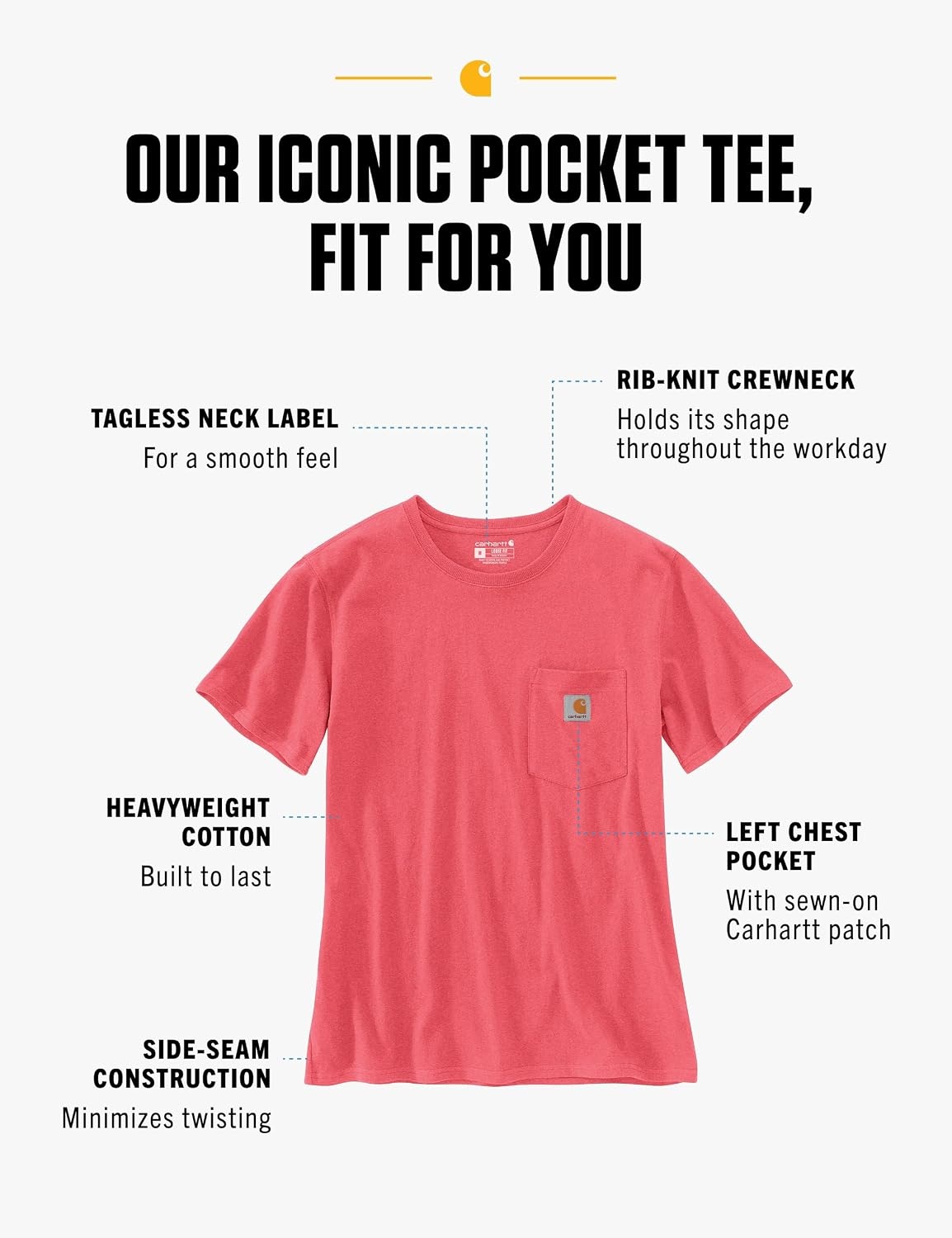 image:imageCarhartt Womens Iconic WK87 Pocket TShirt CloseoutPink Salmon Heather