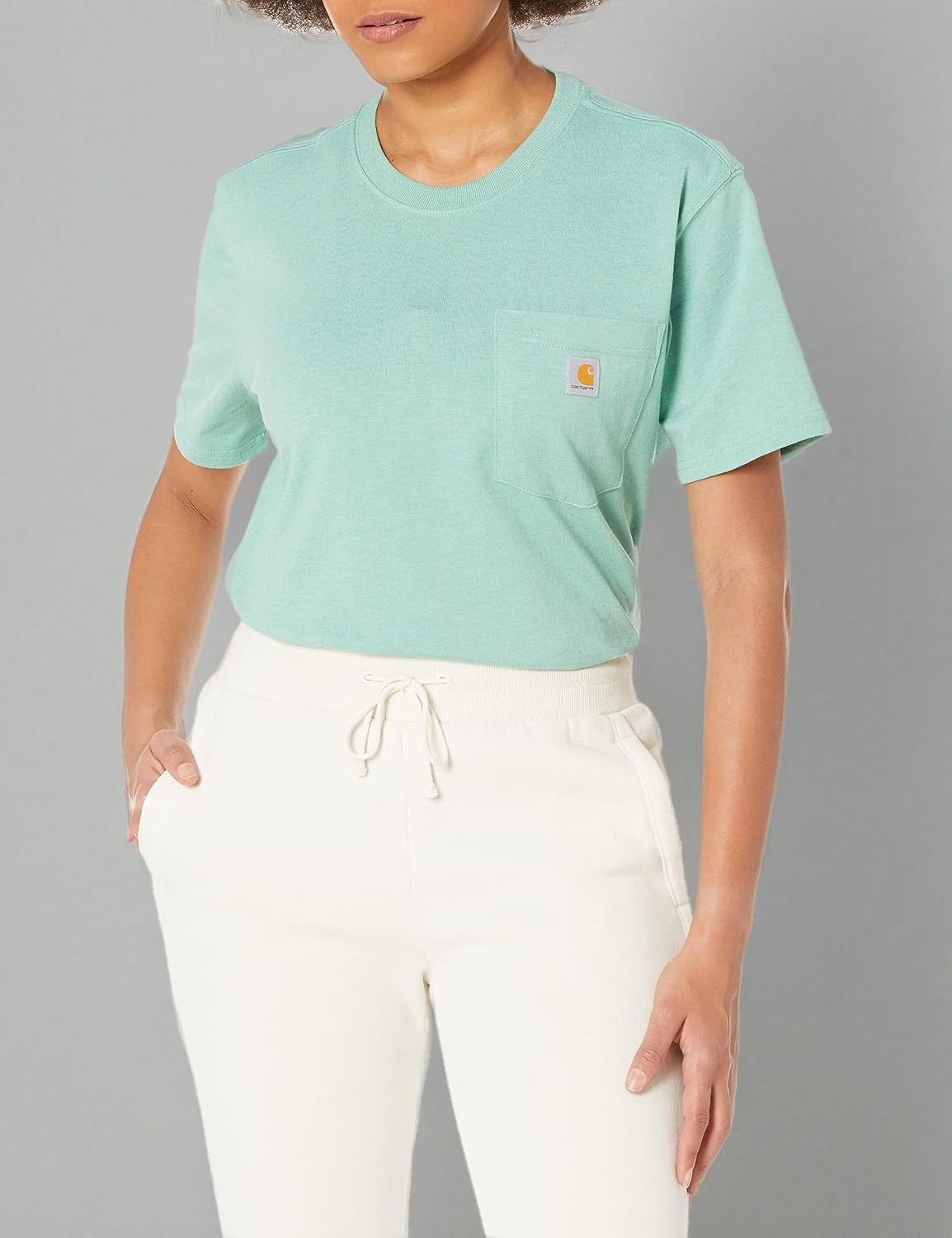 image:imageCarhartt Womens Iconic WK87 Pocket TShirt CloseoutSea Green Heather