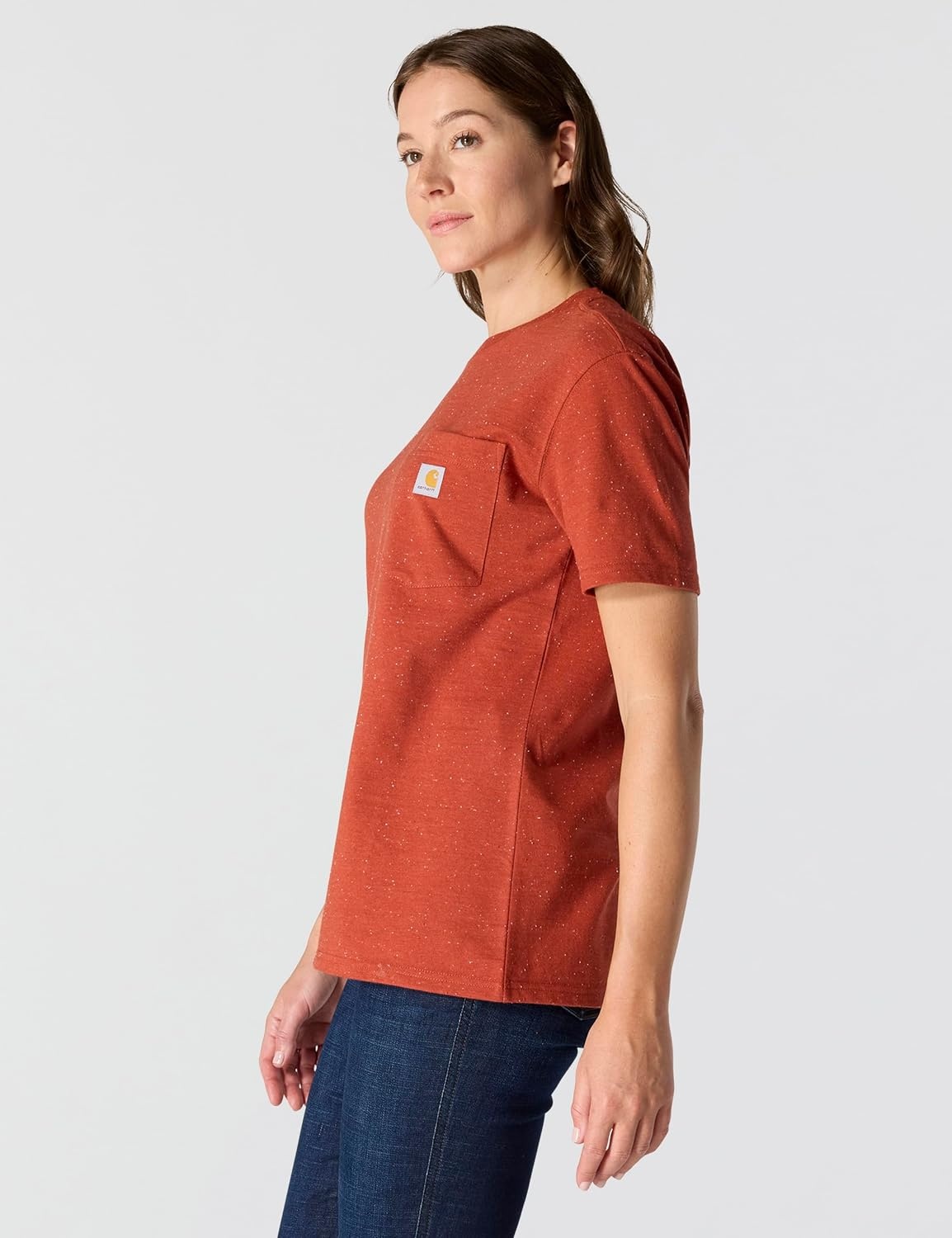 image:imageCarhartt Womens Iconic WK87 Pocket TShirt CloseoutSpice Red Nep