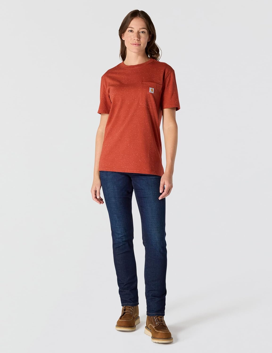 image:imageCarhartt Womens Iconic WK87 Pocket TShirt CloseoutSpice Red Nep
