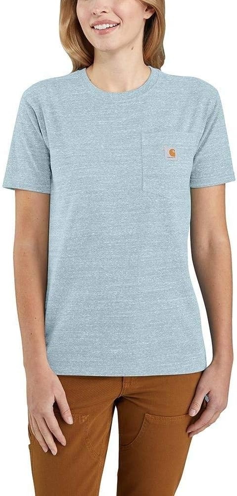 image:imageCarhartt Womens Iconic WK87 Pocket TShirt CloseoutTourmaline Snow Heather