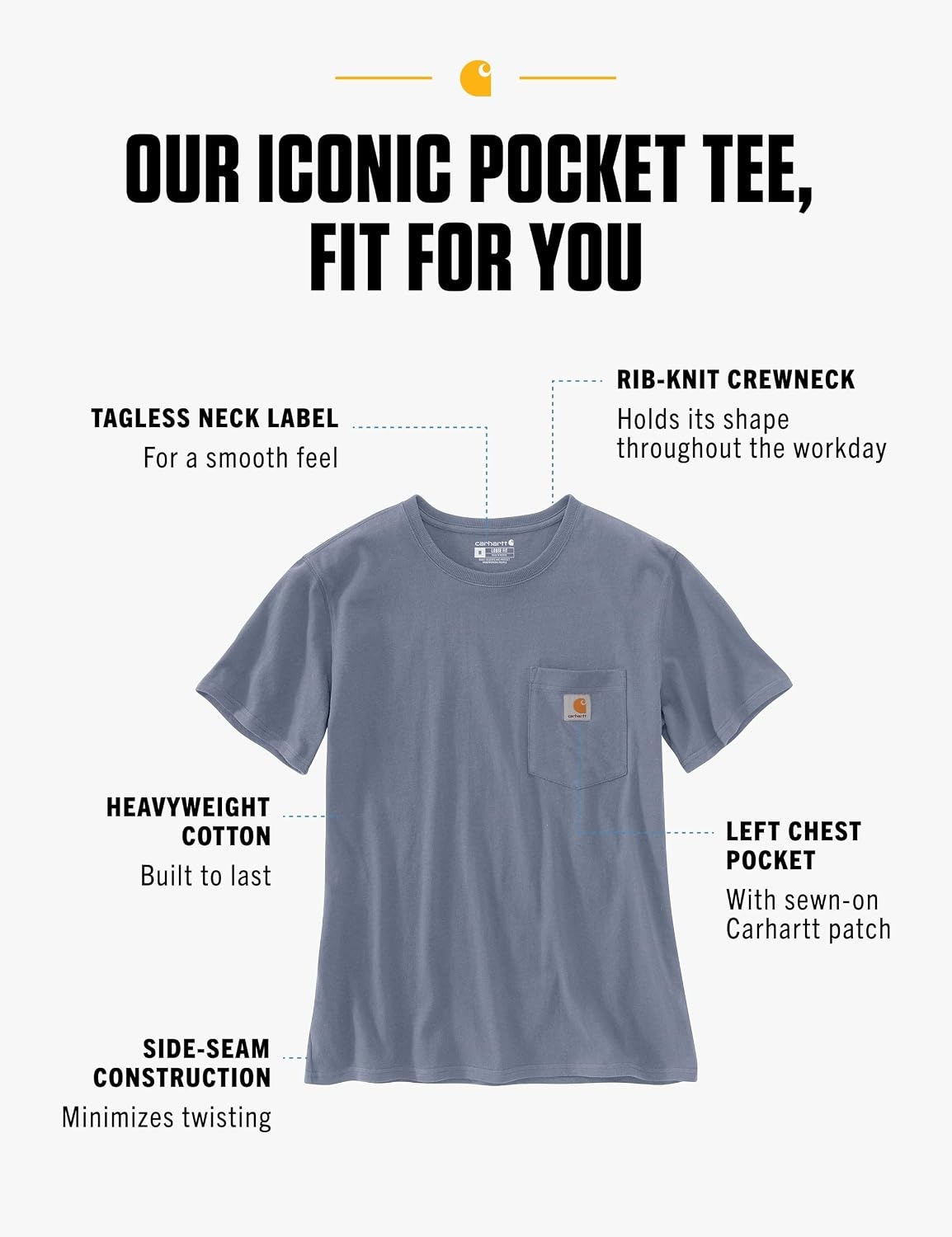 image:imageCarhartt Womens Iconic WK87 Pocket TShirt CloseoutWisteria Heather