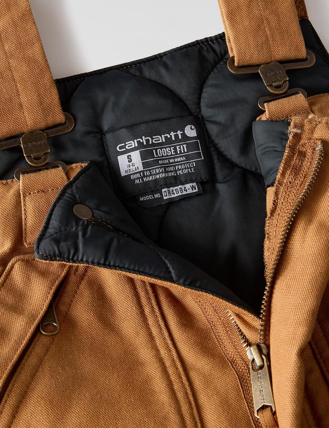 image:imageCarhartt Womens Loose Fit Washed Duck Insulated BiberallCarhartt Brown