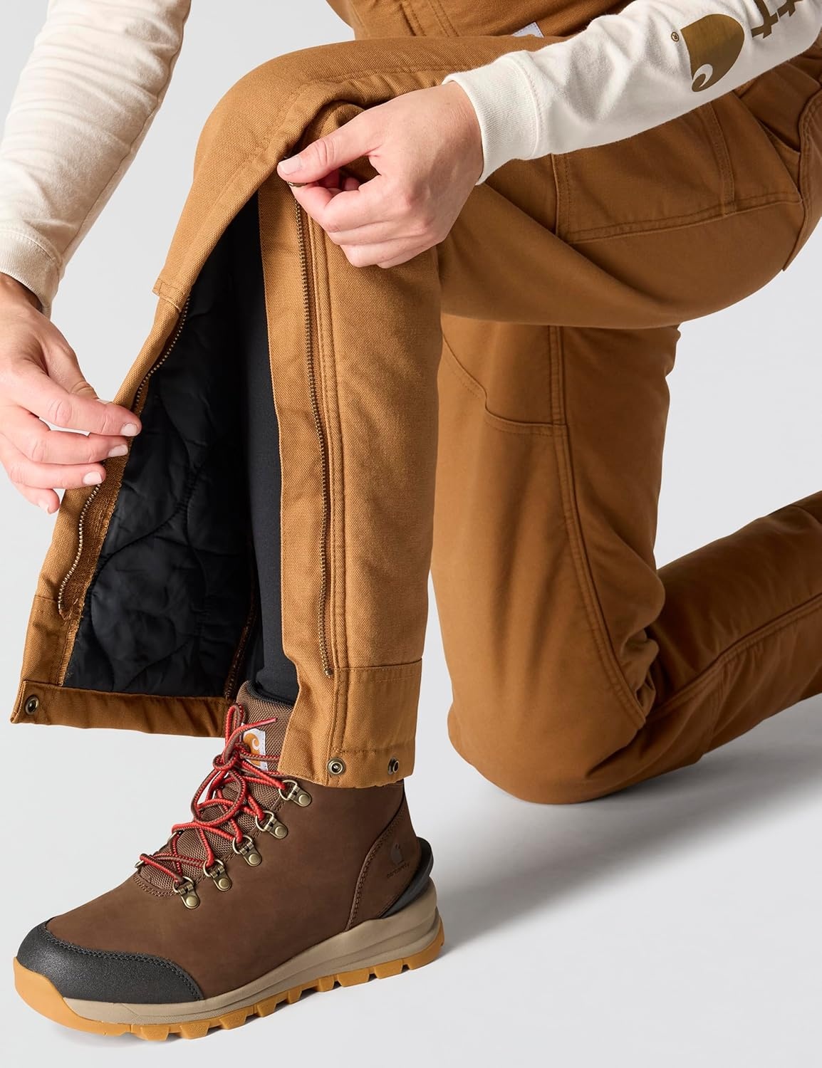 image:imageCarhartt Womens Loose Fit Washed Duck Insulated BiberallCarhartt Brown