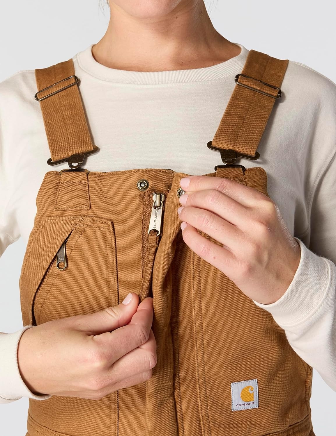 image:imageCarhartt Womens Loose Fit Washed Duck Insulated BiberallCarhartt Brown