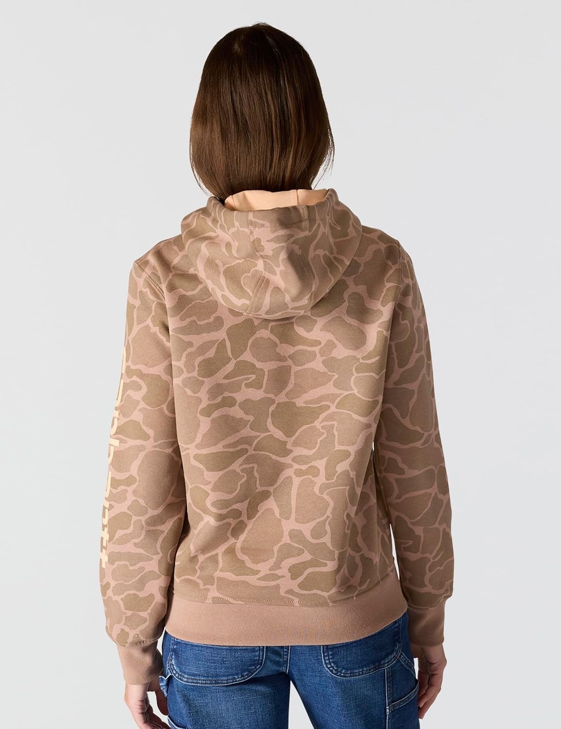 image:imageCarhartt Womens Relaxed Fit Midweight Logo Sleeve Graphic Printed SweatshirtSoft Sepia Vintage Camo