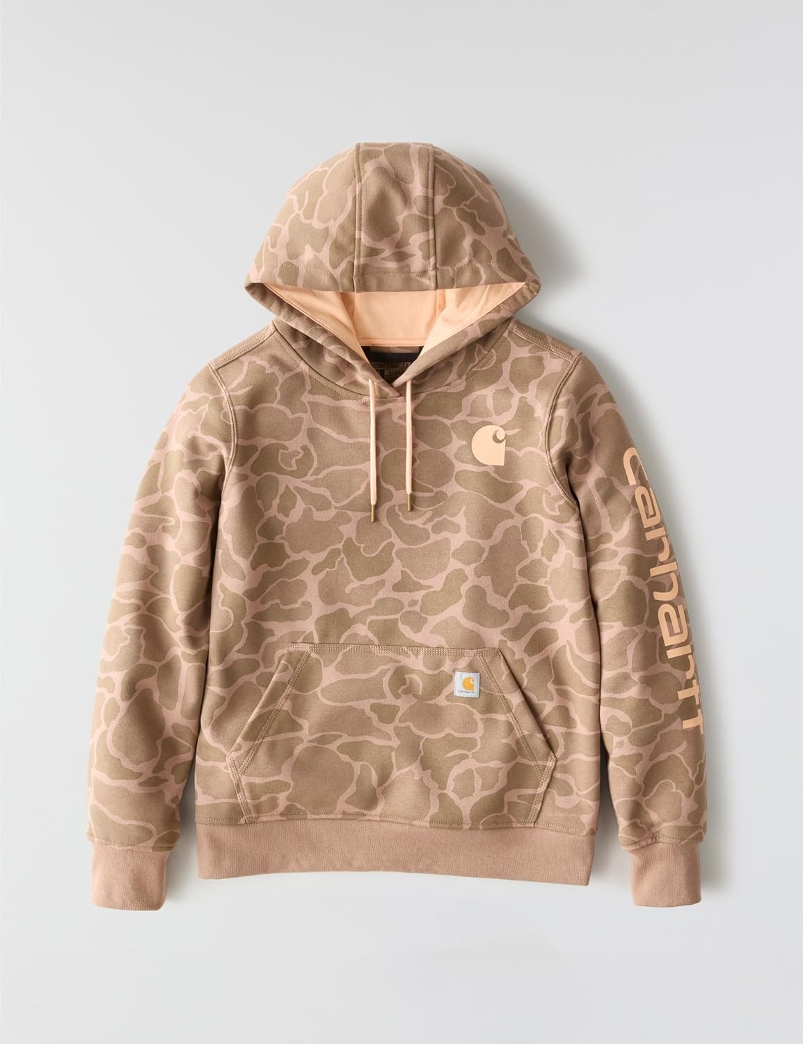 image:imageCarhartt Womens Relaxed Fit Midweight Logo Sleeve Graphic Printed SweatshirtSoft Sepia Vintage Camo