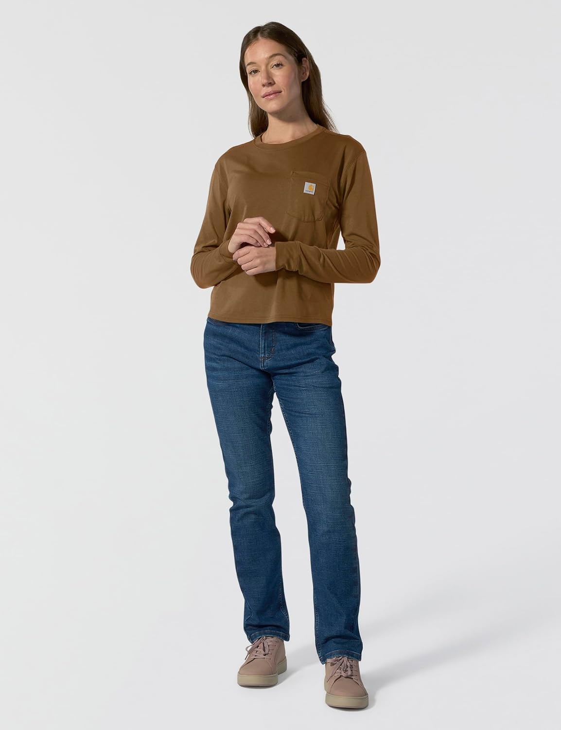 image:imageCarhartt Womens Tencel Fiber Series Loose Fit LongSleeve Pocket TShirtCarhartt Brown