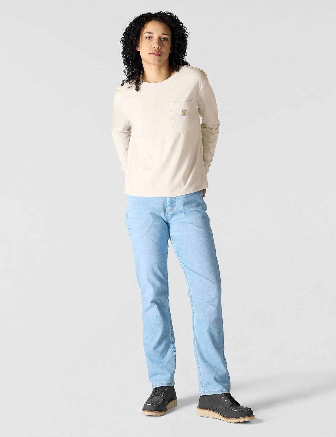 image:imageCarhartt Womens Tencel Fiber Series Loose Fit LongSleeve Pocket TShirtOat Milk Heather