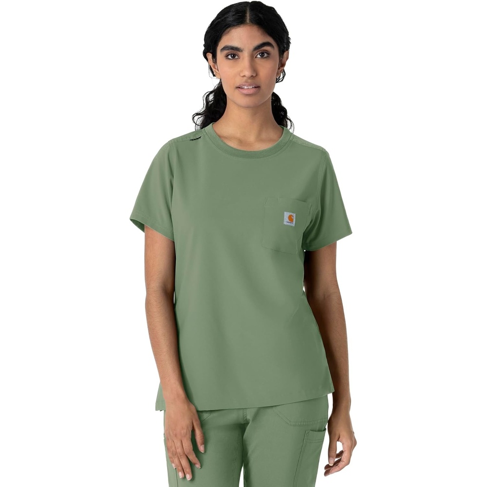 image:imageCarhartt Force CrossFlex Womens Crew Neck Scrub TopGreen Slate