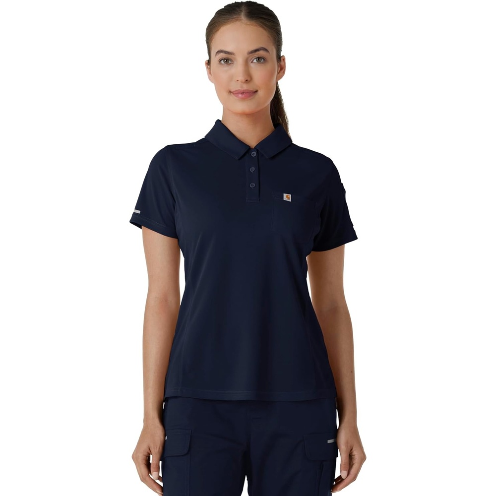 image:imageCarhartt Rugged Flex RSCU Womens Lightweight Short Sleeve Polo Scrub TopDark Navy
