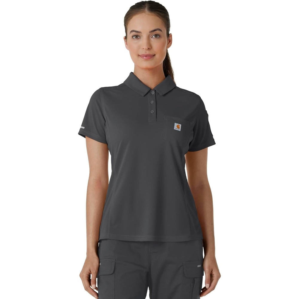 image:imageCarhartt Rugged Flex RSCU Womens Lightweight Short Sleeve Polo Scrub TopPewter