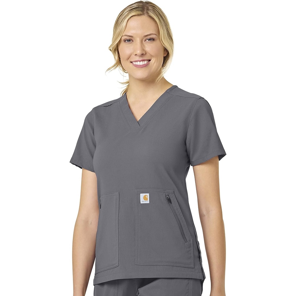 image:imageCarhartt Scrubs C12237 Womens Rugged Flex Modern Fit 4Pocket VNeckPewter