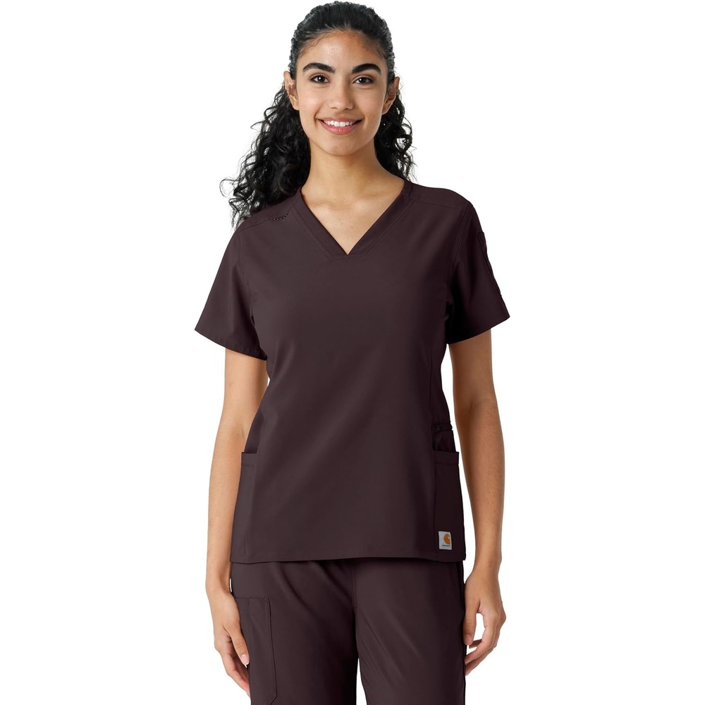 image:imageCarhartt Scrubs C13310 Womens CrossFlex Modern Fit Oversized VNeck TopDark Sepia