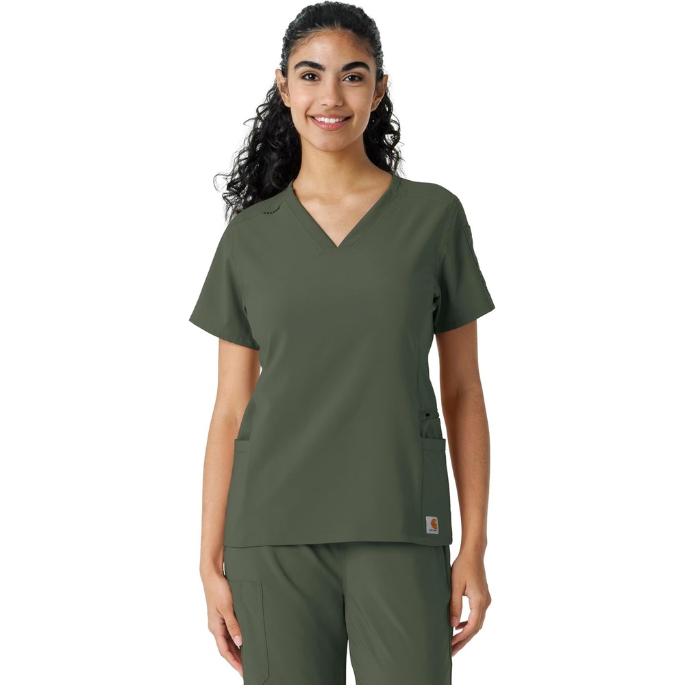image:imageCarhartt Scrubs C13310 Womens CrossFlex Modern Fit Oversized VNeck TopOlive