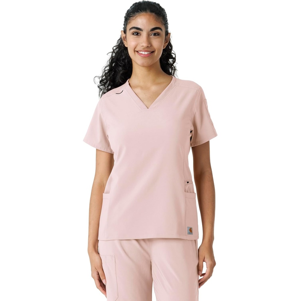 image:imageCarhartt Scrubs C13310 Womens CrossFlex Modern Fit Oversized VNeck TopSoft Rose
