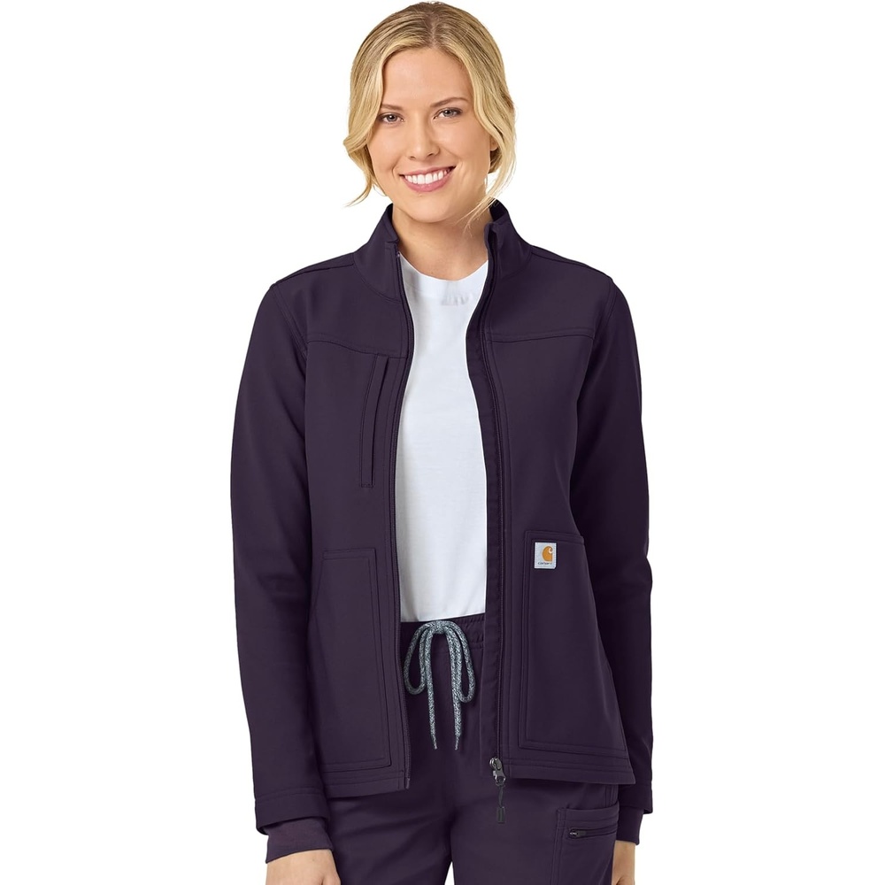 image:imageCarhartt Scrubs C81023 Womens Rugged Flex Modern Fit Bonded Fleece JaBlack Plum