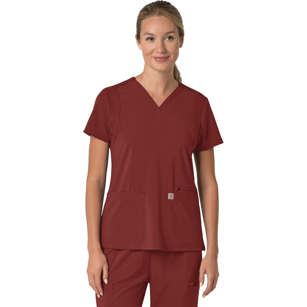 image:imageCarhartt Scrubs for Women Force CrossFlex Panel VNeck Tops with 3 PocketsAmber Terrain