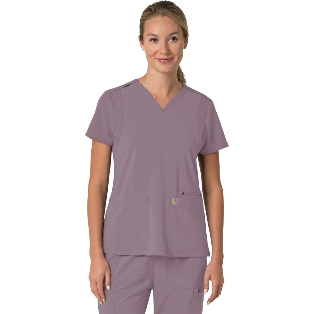 image:imageCarhartt Scrubs for Women Force CrossFlex Panel VNeck Tops with 3 PocketsLavender Mist