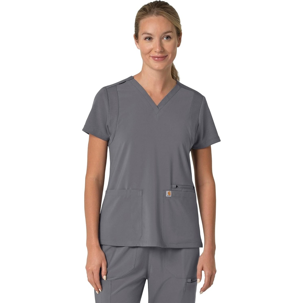 image:imageCarhartt Scrubs for Women Force CrossFlex Panel VNeck Tops with 3 PocketsPewter