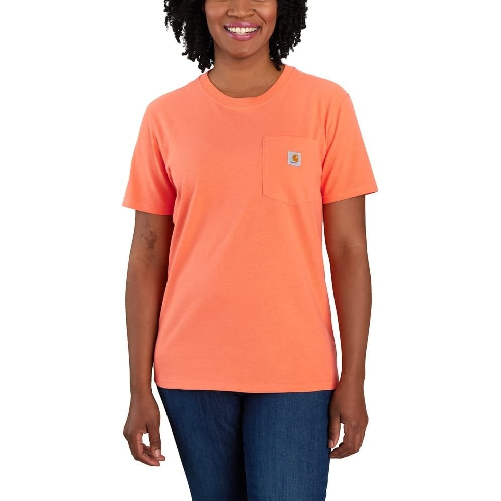 image:imageCarhartt Womens Iconic WK87 Pocket TShirt CloseoutElectric Coral