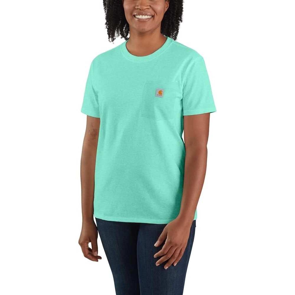image:imageCarhartt Womens Iconic WK87 Pocket TShirt CloseoutSea Green Heather