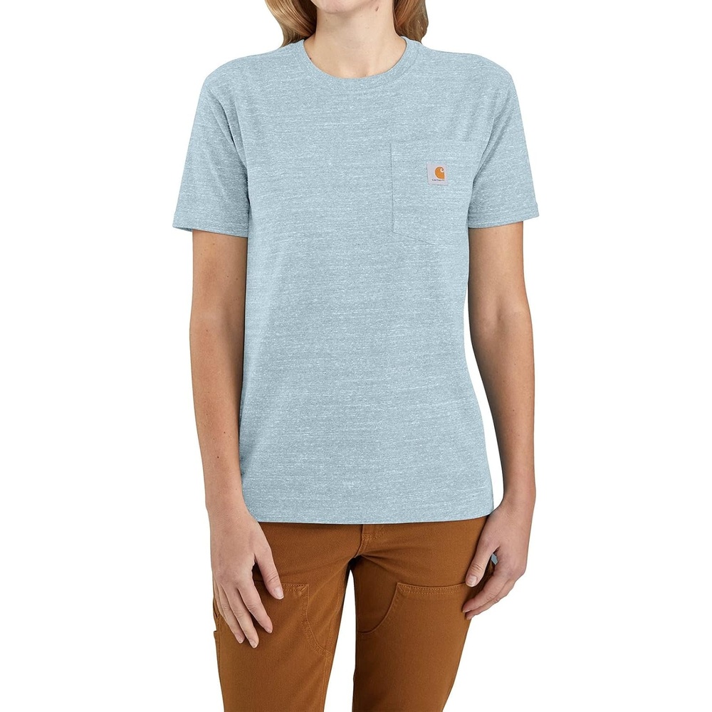 image:imageCarhartt Womens Iconic WK87 Pocket TShirt CloseoutTourmaline Snow Heather