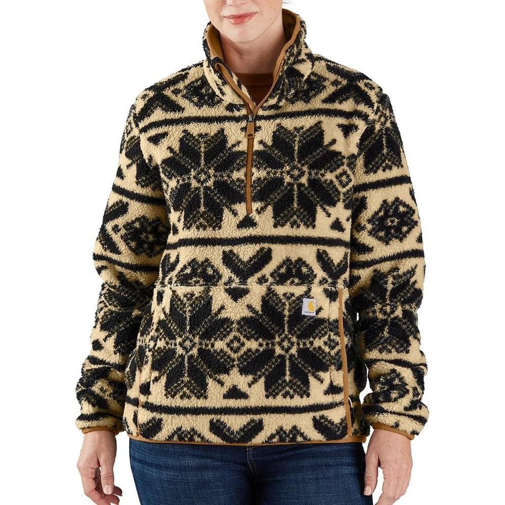 image:imageCarhartt Womens Loose Fit Fleece PulloverOat MilkBlack Fairisle