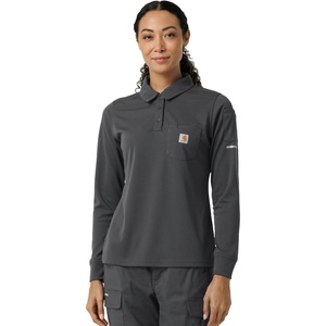 Carhartt Rugged Flex RSCU Women’s Heavyweight Long Sleeve Polo Scrub Top(Pewter)
