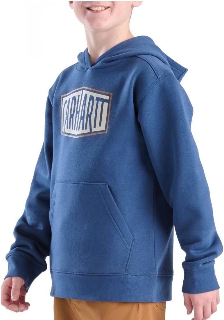 image:imageCarhartt Big Boys Long Sleeve Graphic Hooded Sweatshirt Deep Lagoon Blue Youth Medium 1012