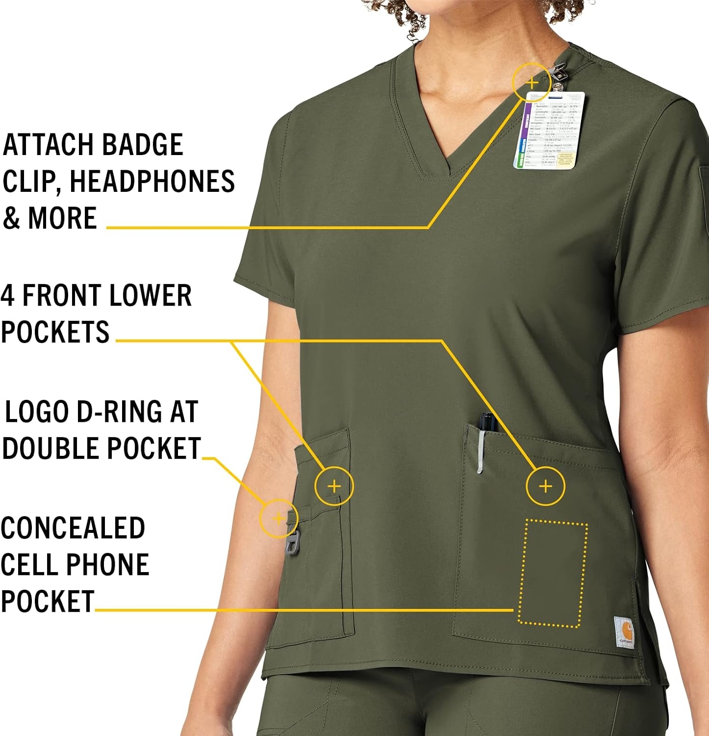 image:imageCarhartt CrossFlex Scrubs for Women VNeck Scrub TopsBasil