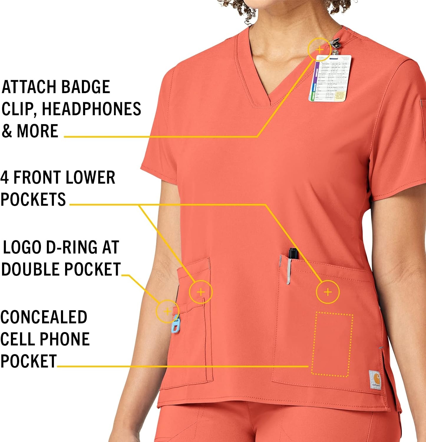 image:imageCarhartt CrossFlex Scrubs for Women VNeck Scrub TopsCoral