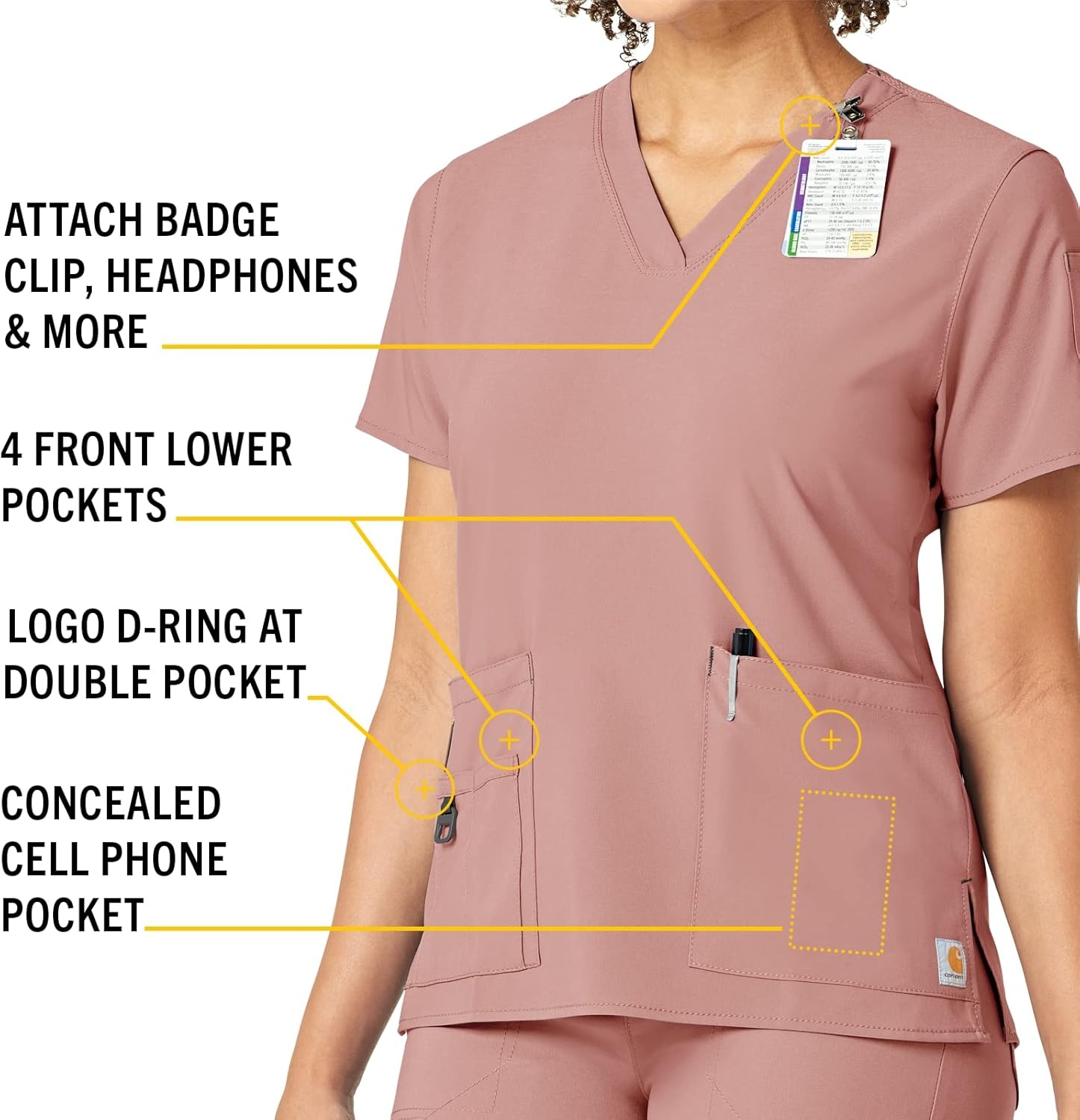 image:imageCarhartt CrossFlex Scrubs for Women VNeck Scrub TopsMauve