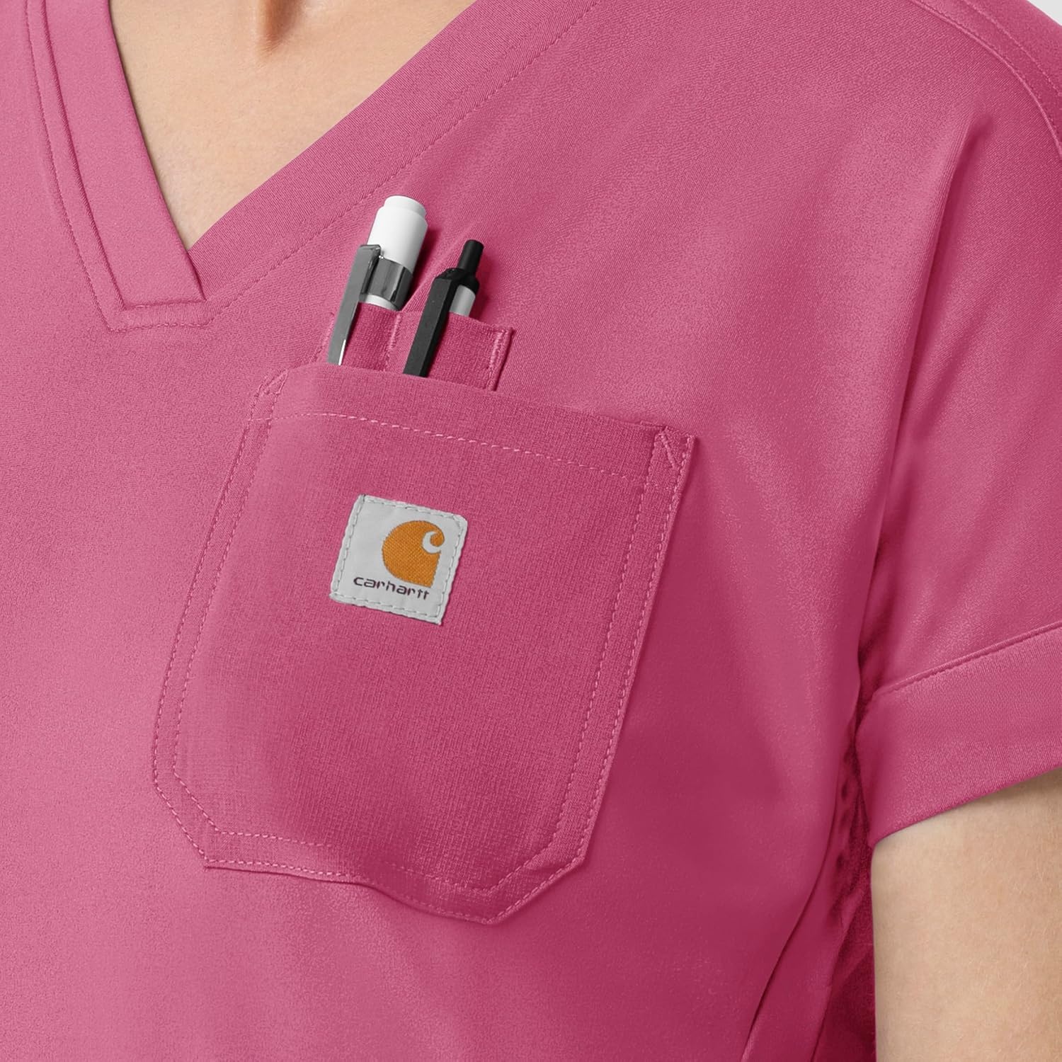image:imageCarhartt Force CrossFlex Knit Womens VNeck Scrub TopElectric Fuschia