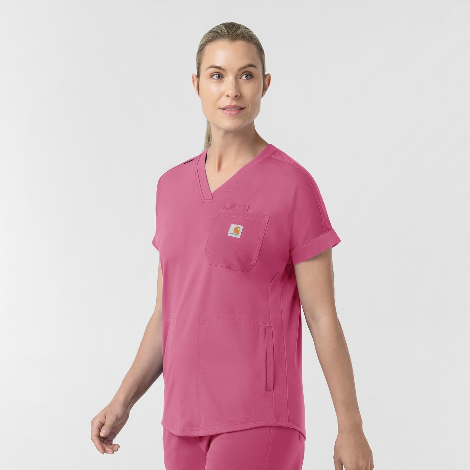 image:imageCarhartt Force CrossFlex Knit Womens VNeck Scrub TopElectric Fuschia