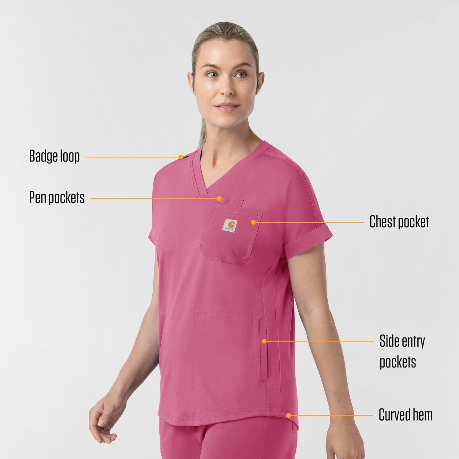 image:imageCarhartt Force CrossFlex Knit Womens VNeck Scrub TopElectric Fuschia